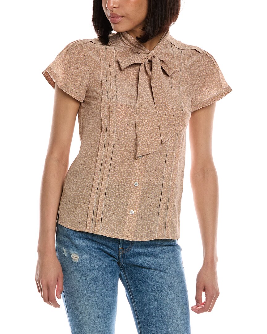 Burberry Floral Print Silk Shirt In Brown