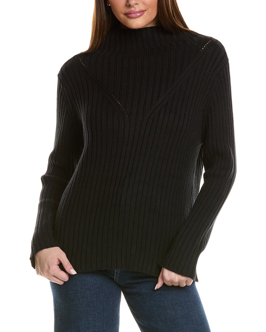 Hannah Rose Chunky Rib Funnel Neck Cashmere-blend Sweater In Black