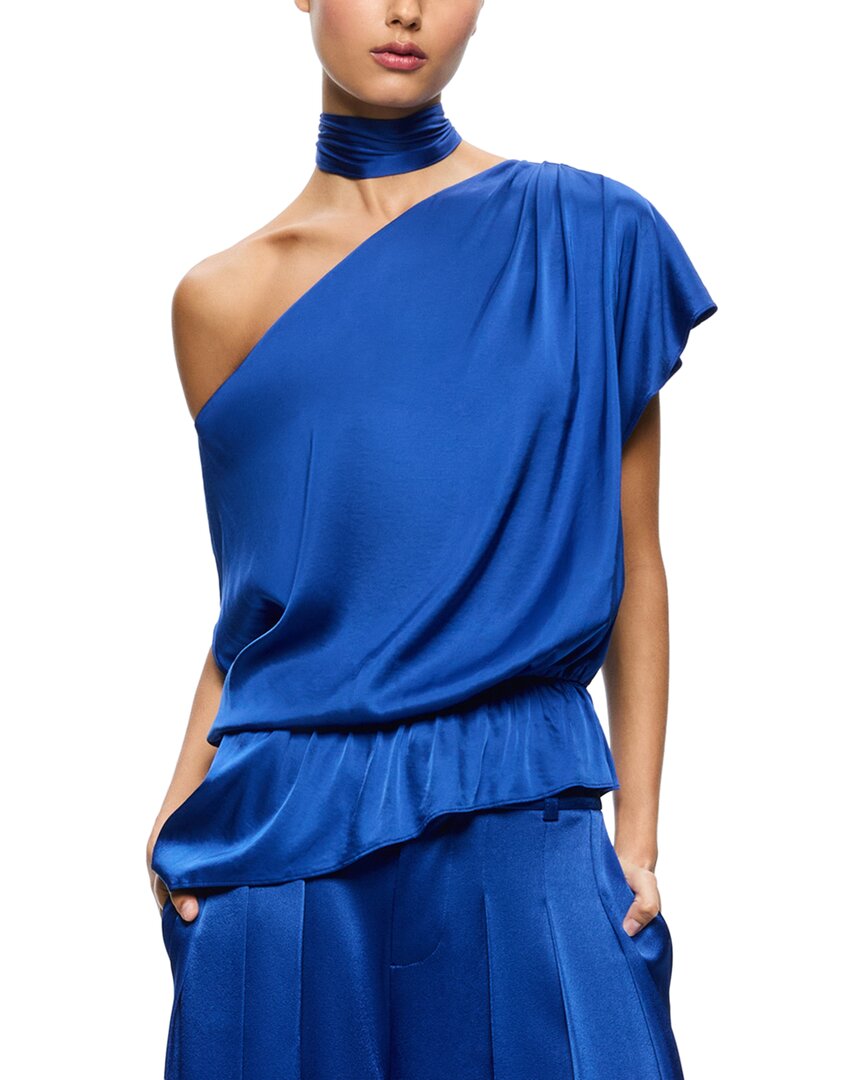 Alice And Olivia Mitsuko Draped One Shoulder Asymmetric Blouse With Scarf