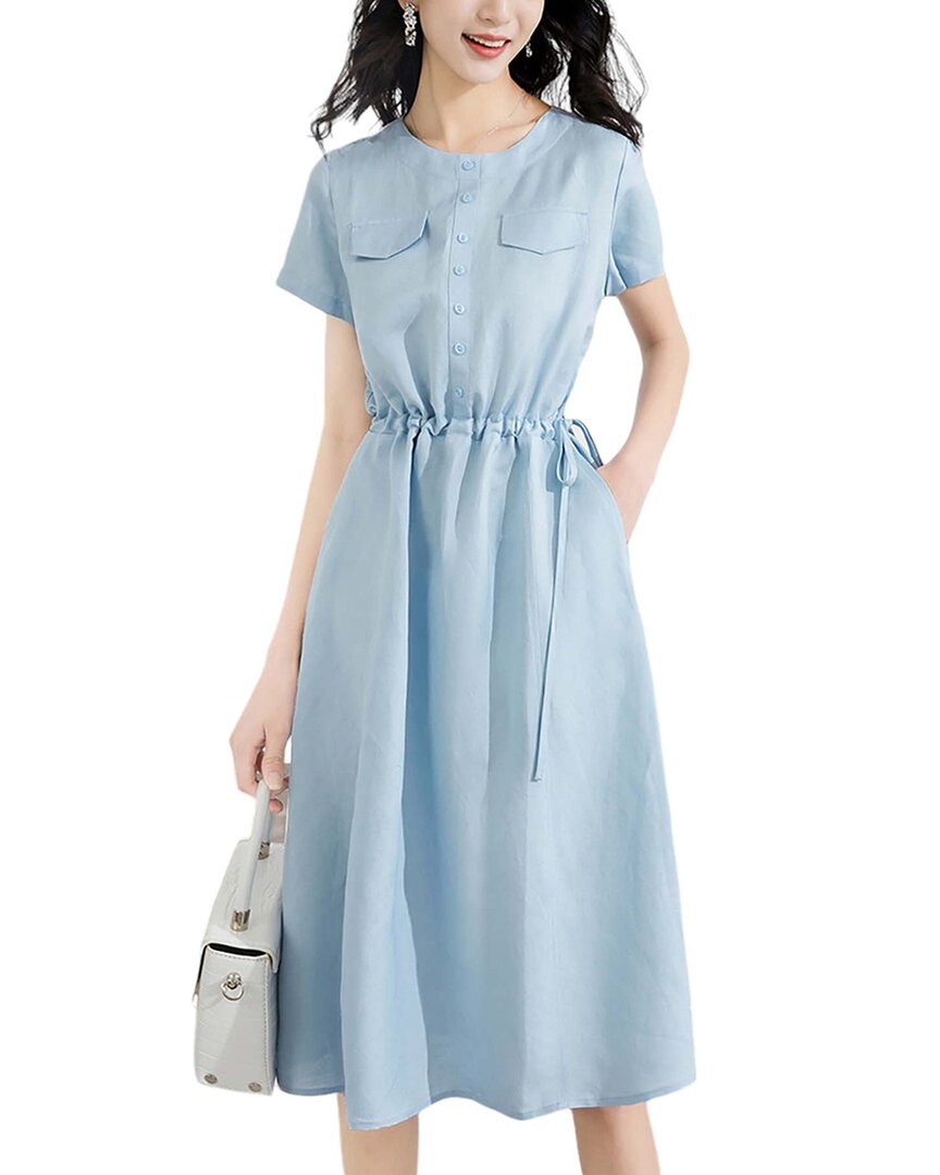 Onebuye Linen-blend Dress In Blue