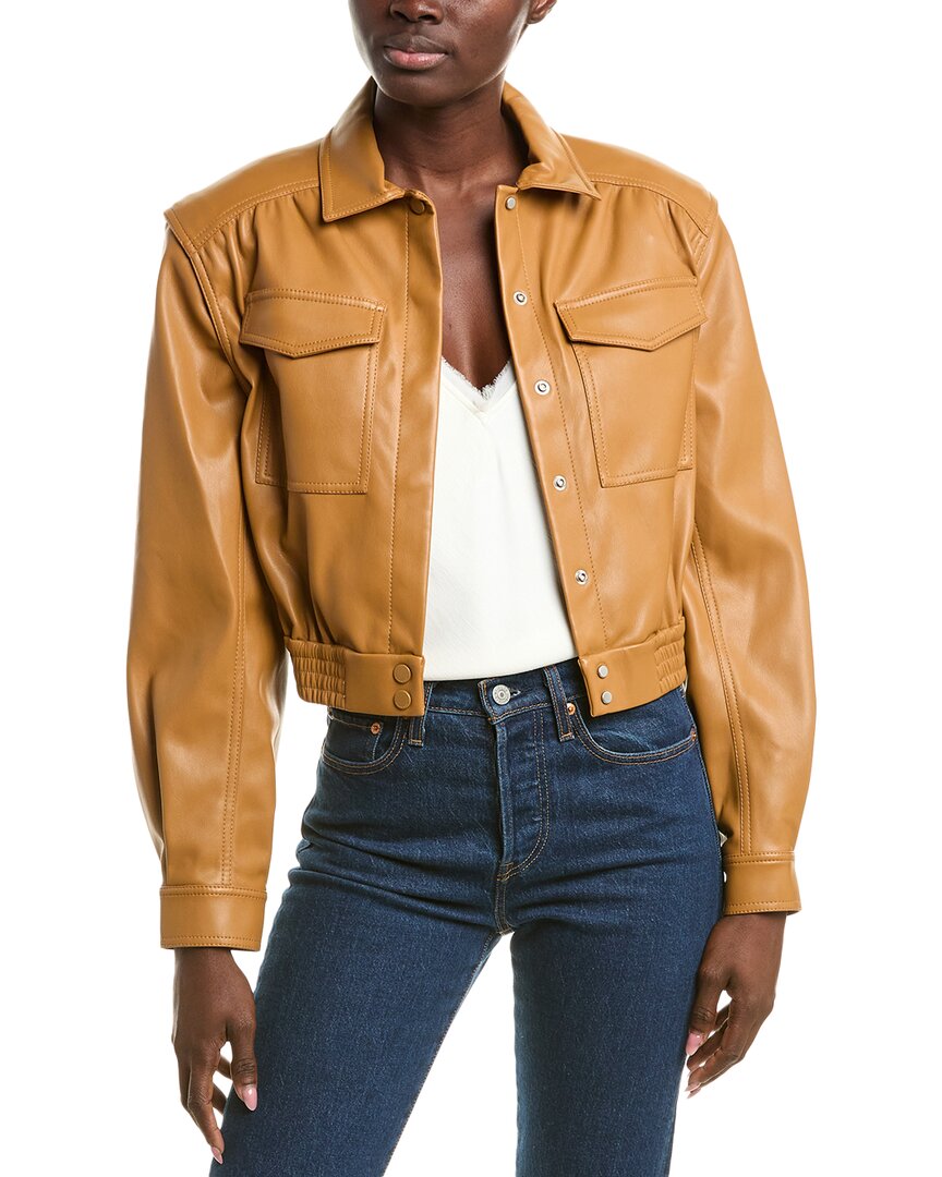 Simkhai Marbella Cropped Faux Leather Utility Jacket In Brown