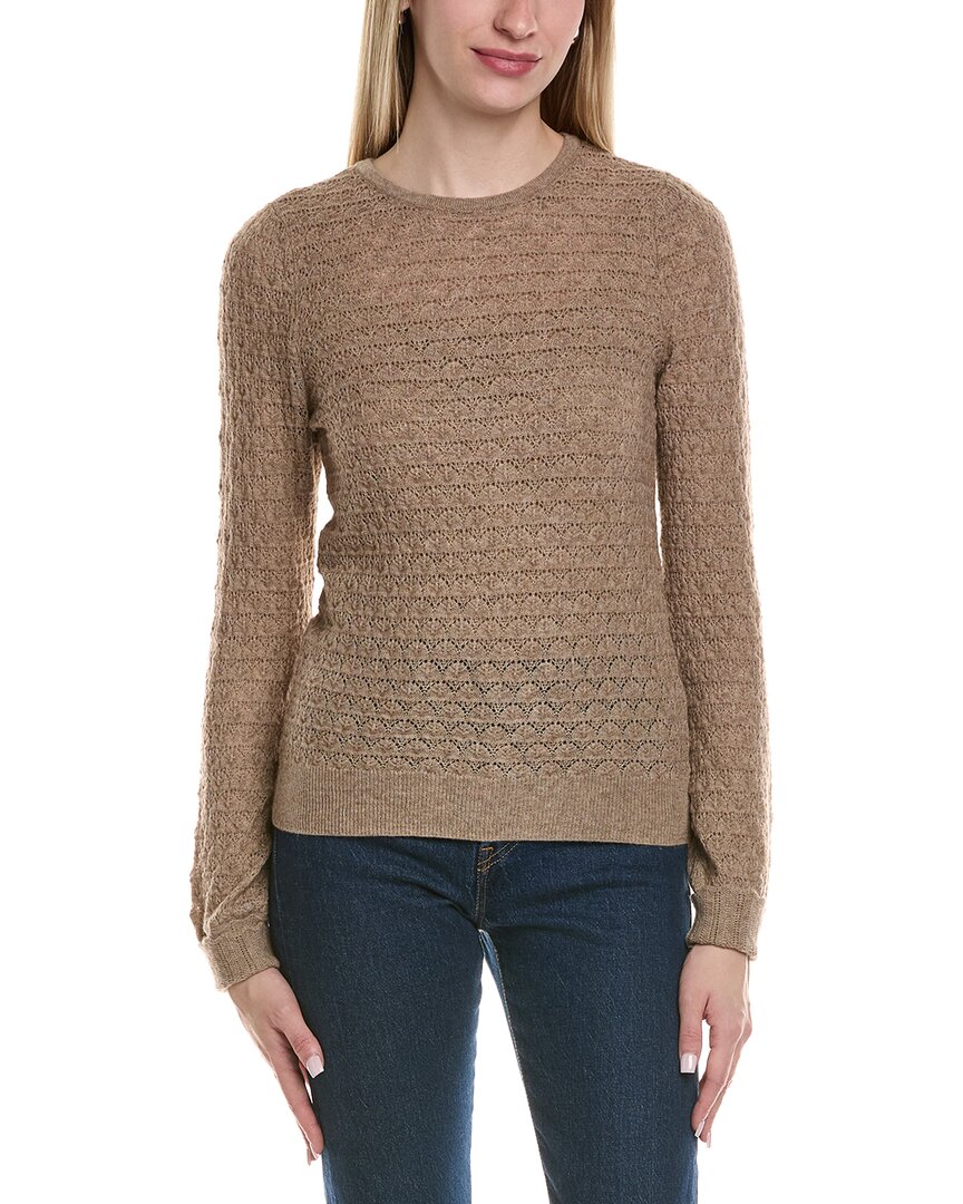 Sofiacashmere Pointelle Crewneck Wool & Cashmere-blend Sweater In Beige