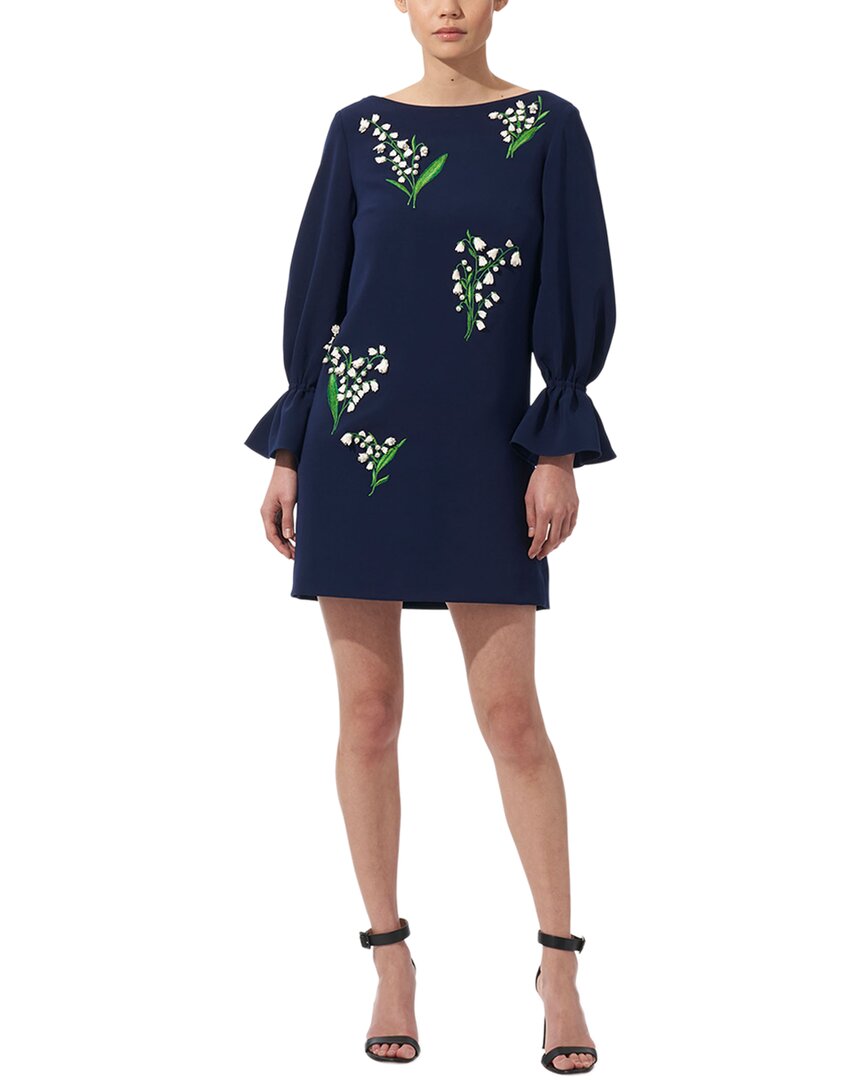 Carolina Herrera Embroidered Shift Dress With Flutter Sleeves