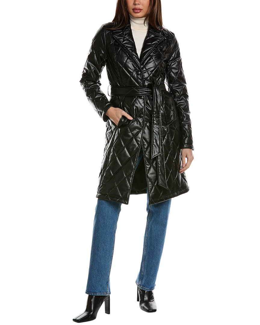 Badgley Mischka Diamond Embossed Trench Coat In Black