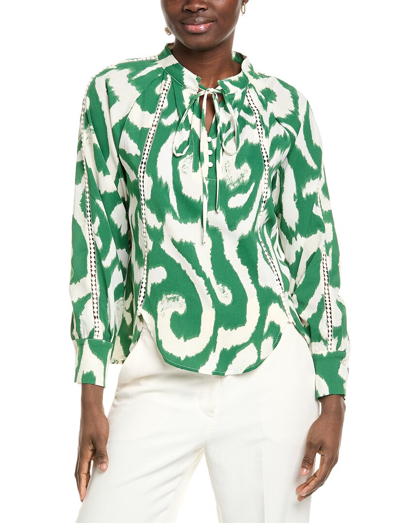 Gracia Tie Neck Blouse In Green