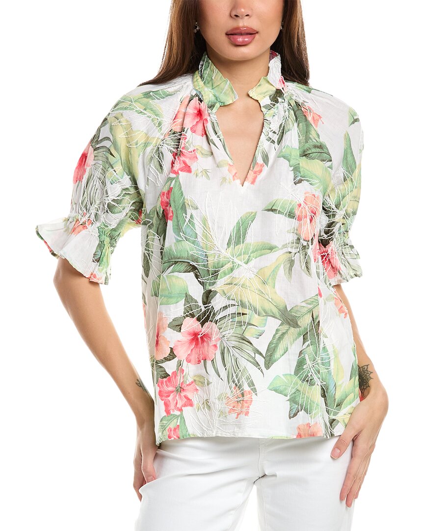 Tommy Bahama Daybreak Hibiscus Linen Top In White