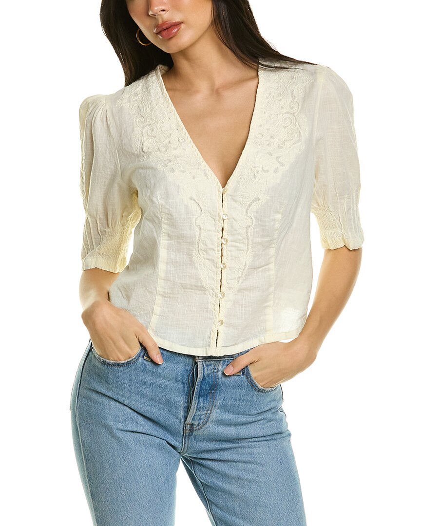 Free People Laurie Embroidered Top In White