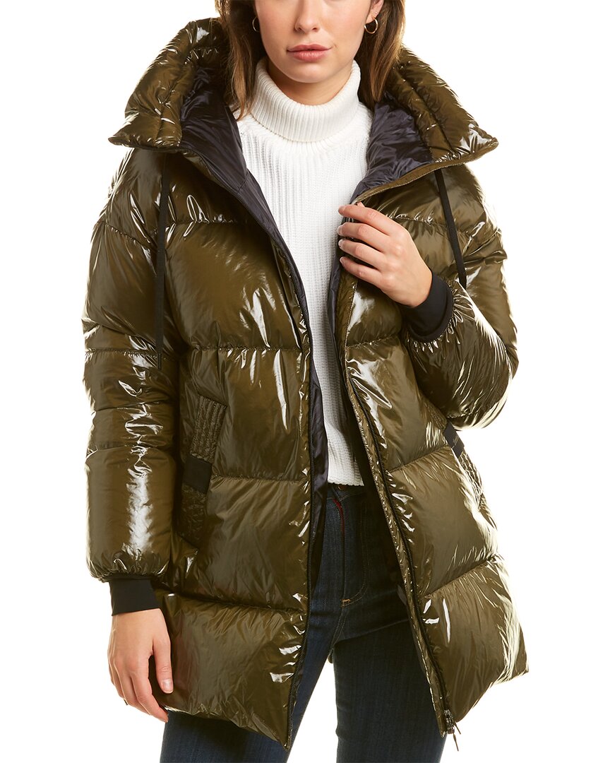 Glazed nylon puffer hot sale coat with hood