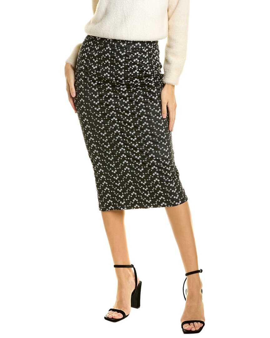 Gracia Flower Embroidered Midi Pencil Skirt In Black