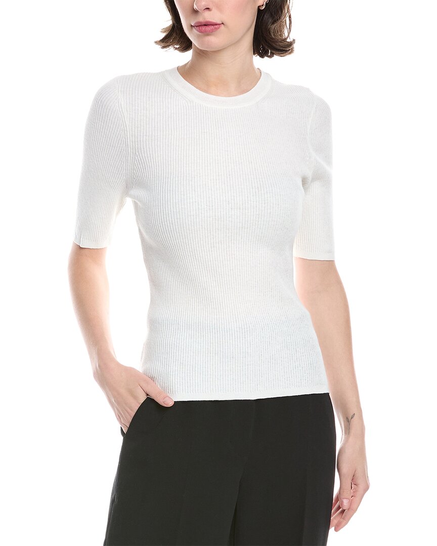 Shop Enza Costa Knit Half-sleeve Linen-blend Sweater In White
