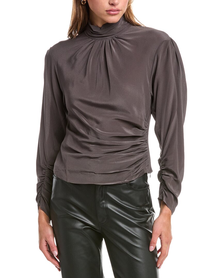 Iro Gelisa Ruched Cutout Silk Crepe De Chine Turtleneck Top In Grey