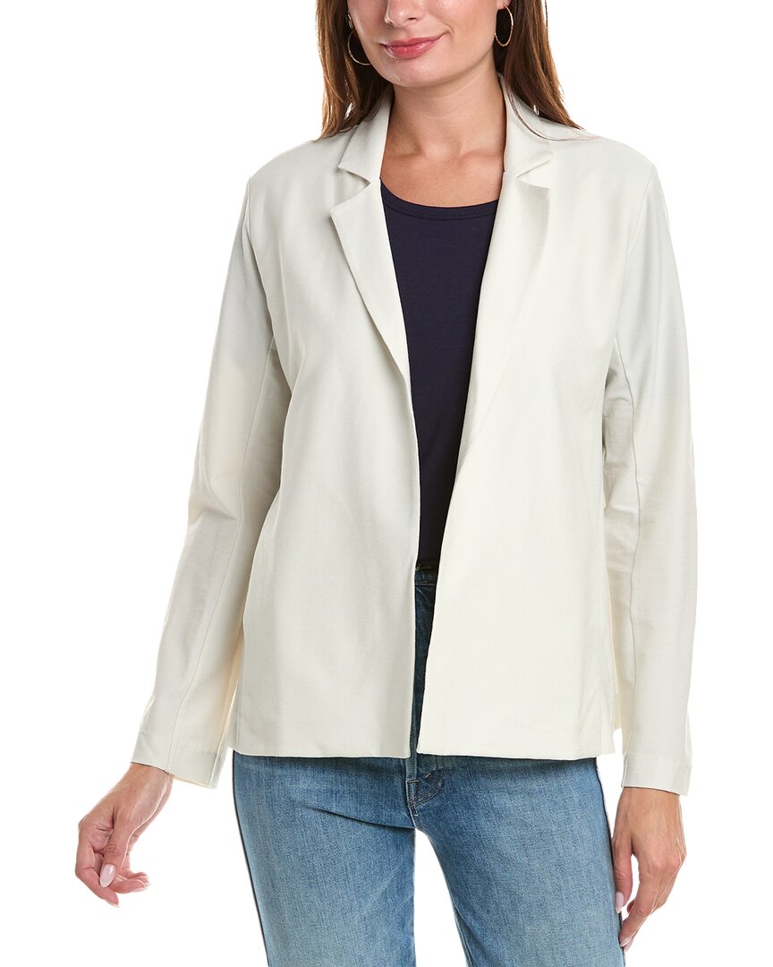 Eileen Fisher Stand Collar Long Jacket Quilted Silk In White