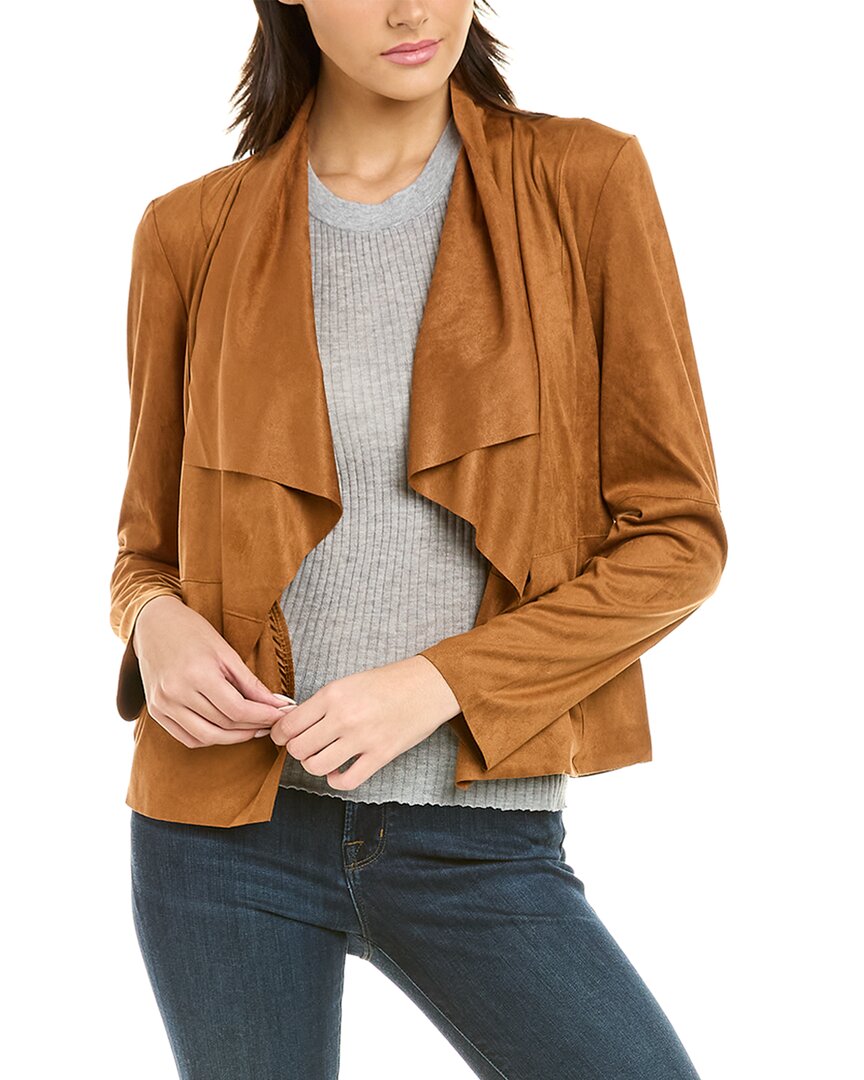 Bagatelle Drape Front Faux Suede Jacket In Brown