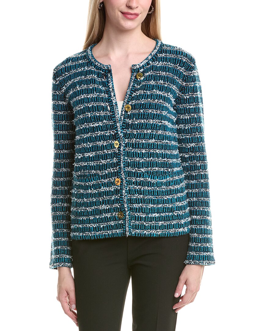 St John St. John Multi Novelty Knit Wool-blend Jacket In Green
