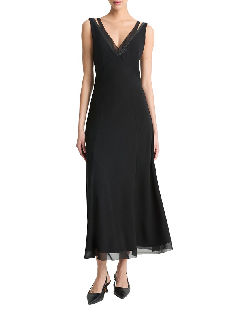 Vince Chiffon-trimmed Crepe Midi Dress In Black