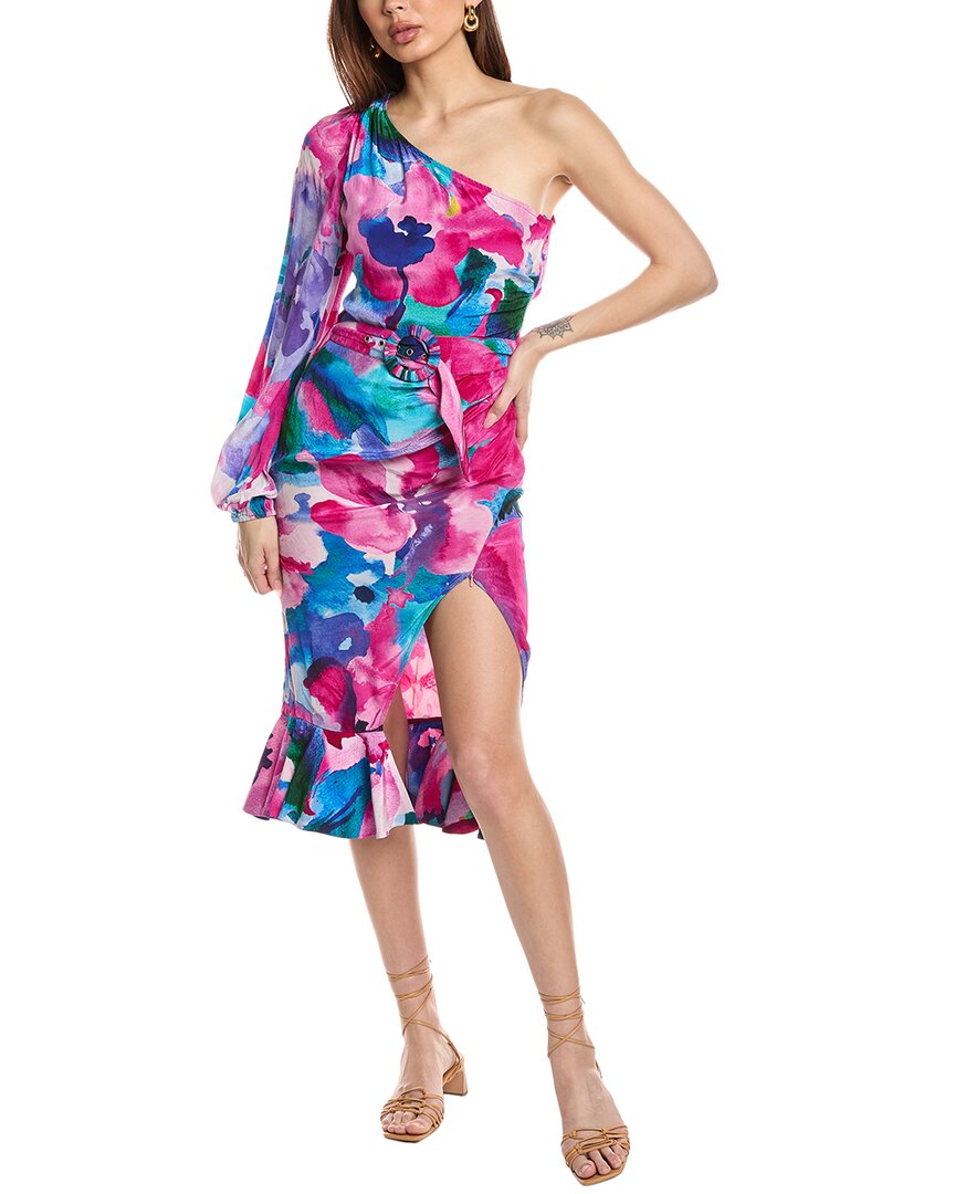 Hemant & Nandita One-shoulder Midi Dress In Purple