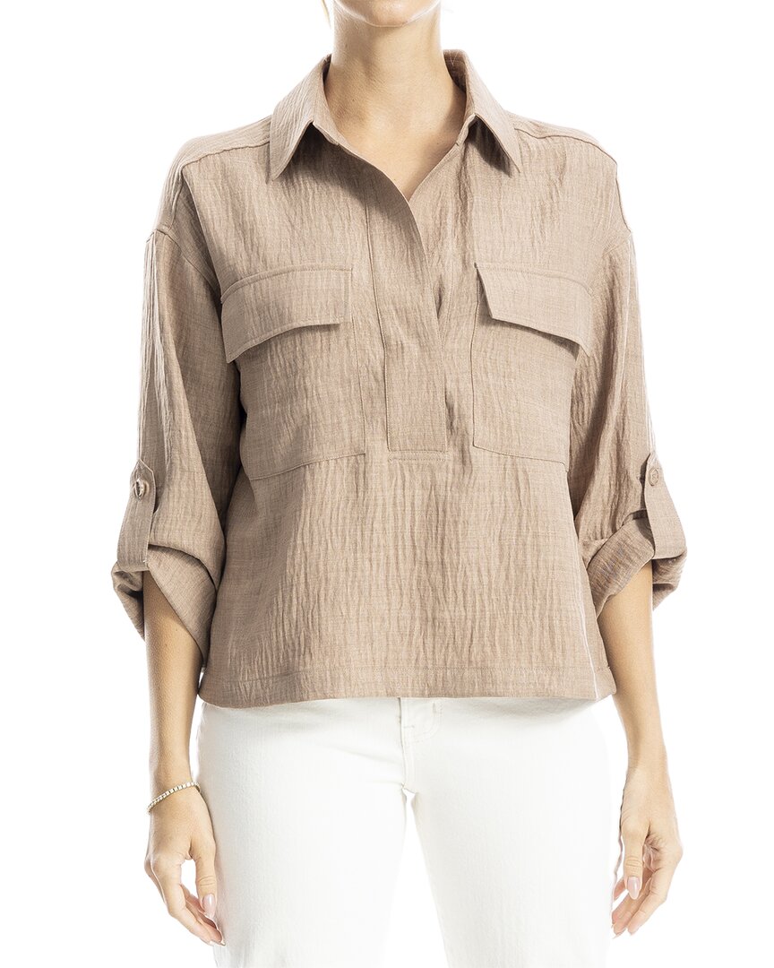 Max Studio 3/4 Sleeve Collar Top With Pockets
