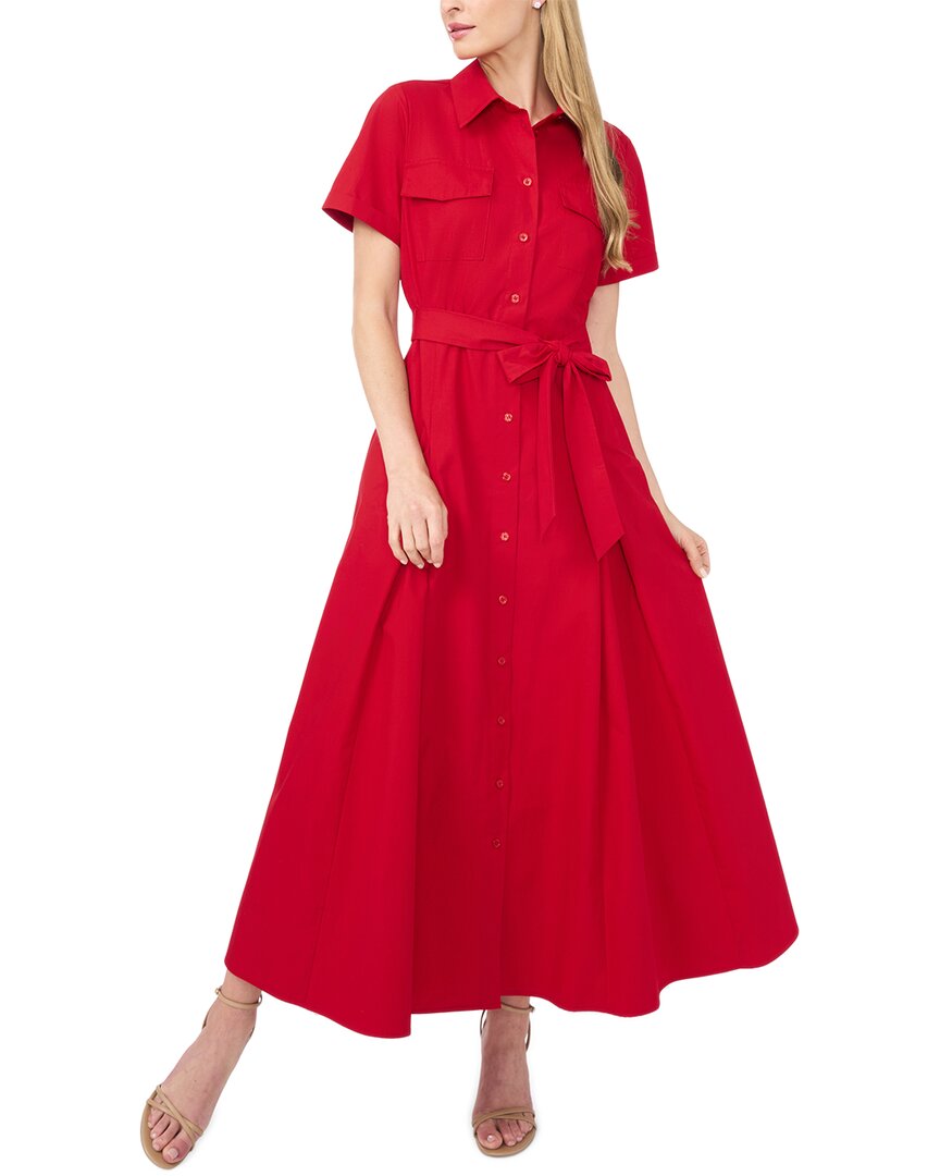 Ted Baker Box Pleat Tie Belt Cotton Maxi Shirtdress In Red