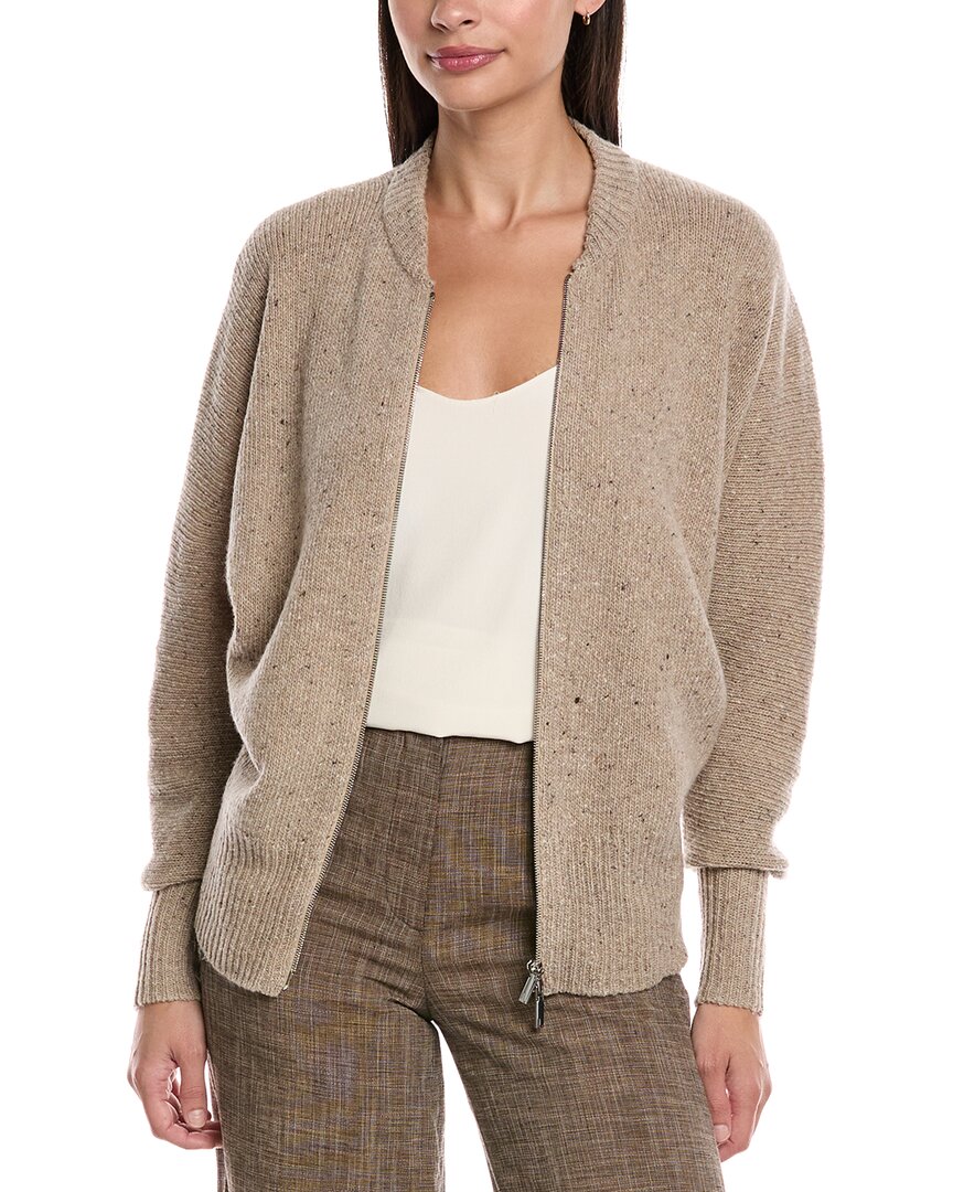 Lafayette 148 New York Zip Front Cashmere & Wool-blend Cardigan In Brown