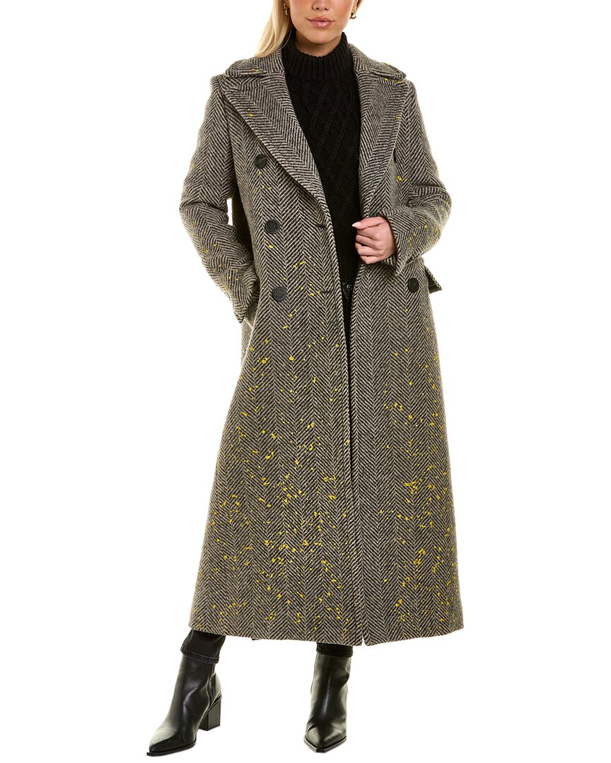 Golden Goose Herringbone Long Coat In Grey