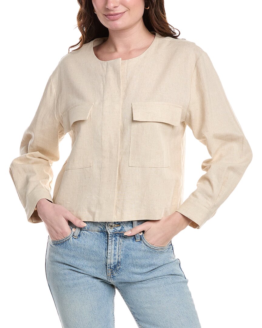 Vince Camuto Cropped Linen-blend Jacket In Beige