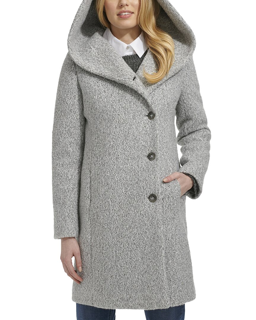 Cole Haan Pressed Boucle Shawl Hood Coat In Gray