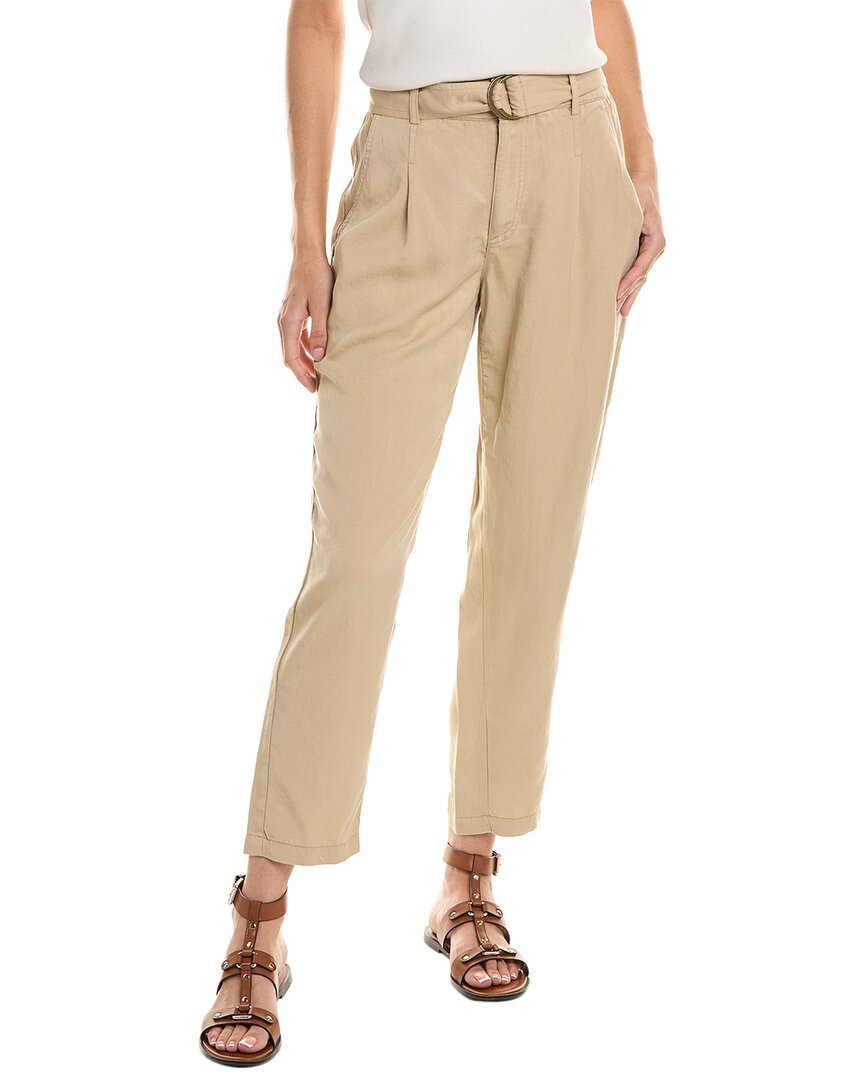 Shop T Tahari Woven Twill Tapered Leg Fly Ankle Pant In Brown