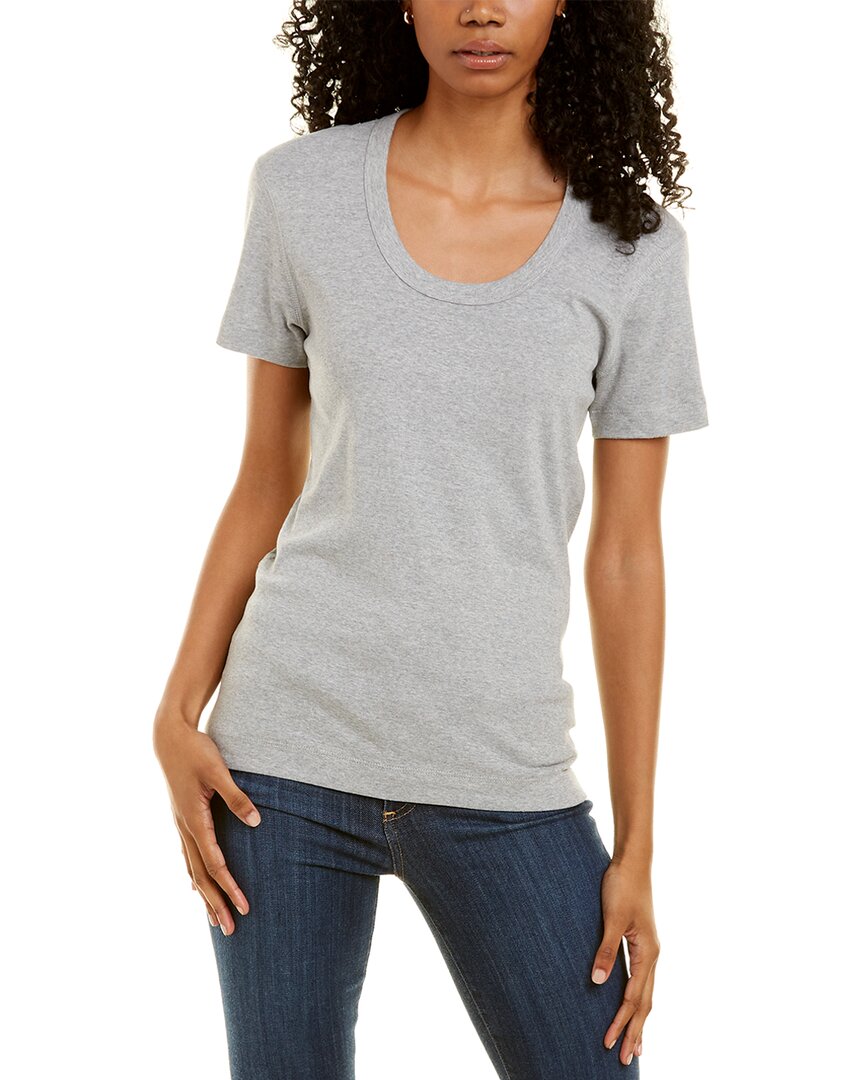 Shop Three Dots Solid Scoop T-shirt In Grey