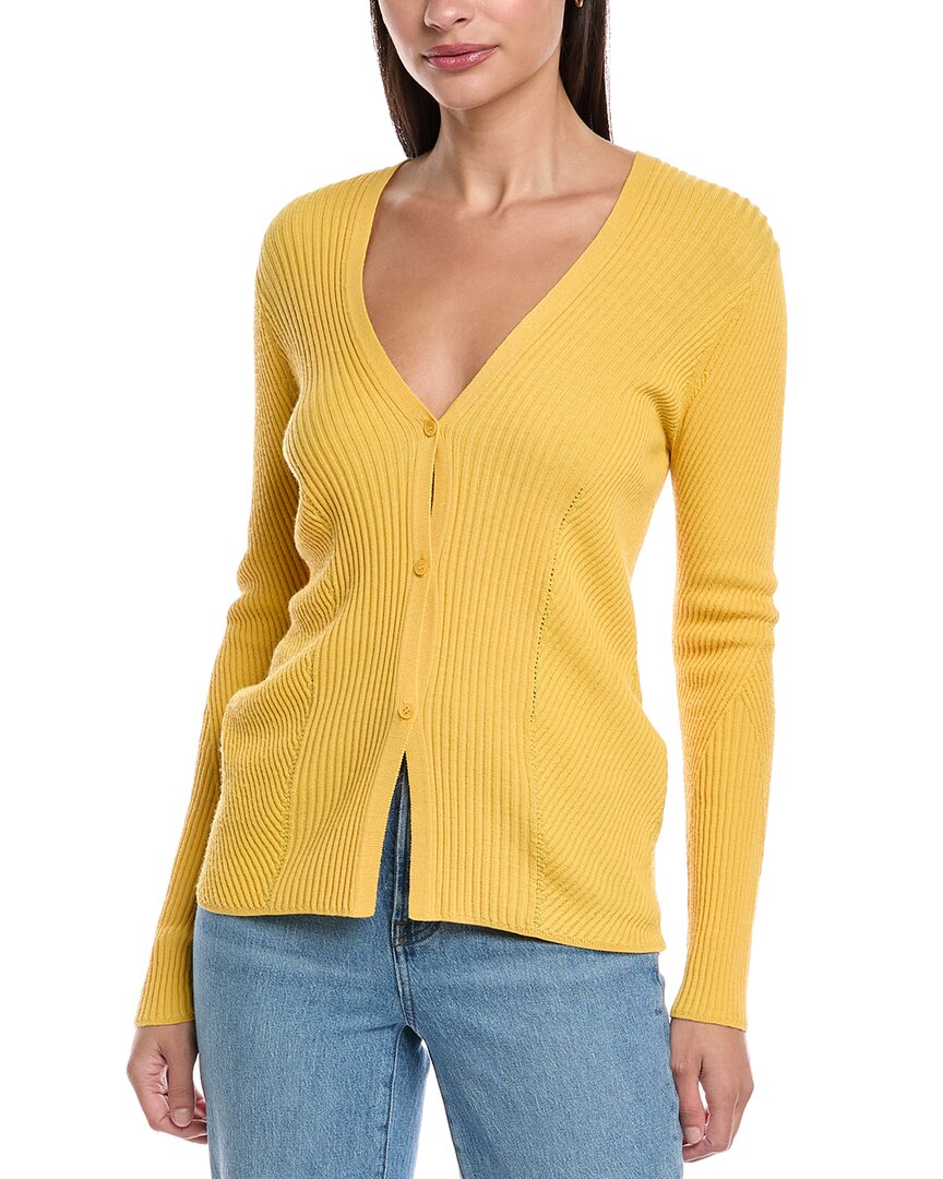 Lafayette 148 New York Ribbed Cardigan In Yellow