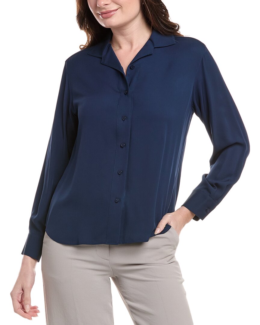 Lafayette 148 Plus Size Cotton Silk Long Sleeve Fitted Cardigan In Blue