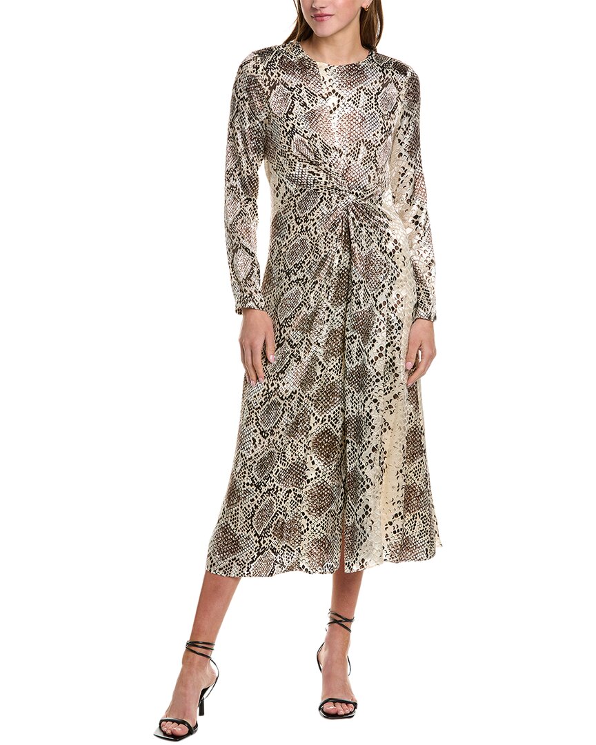 Elie Tahari Twist Front Silk-blend Midi Dress In Brown