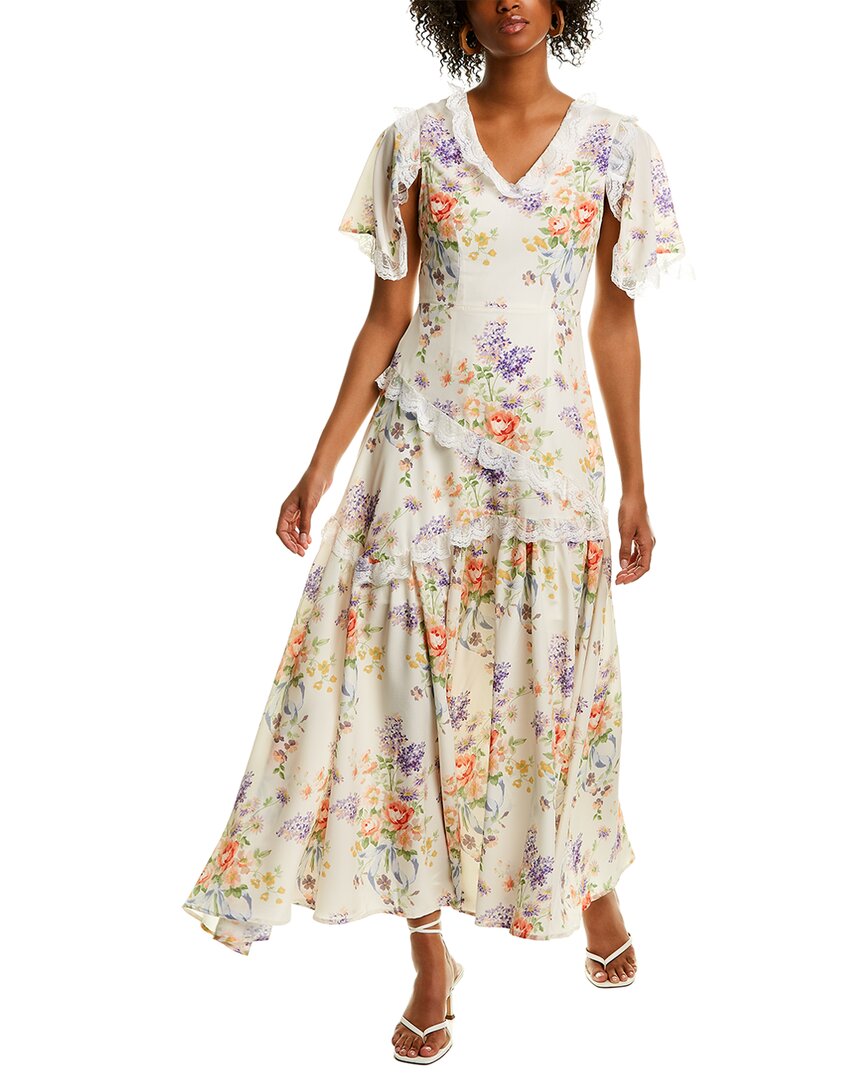 Beulah Lacy Maxi Dress In Beige