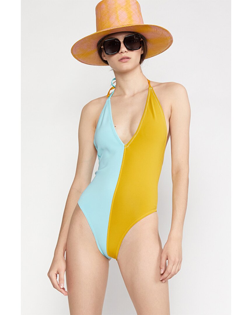 Shop Cynthia Rowley Hudson Halter Swimsuit In Gold