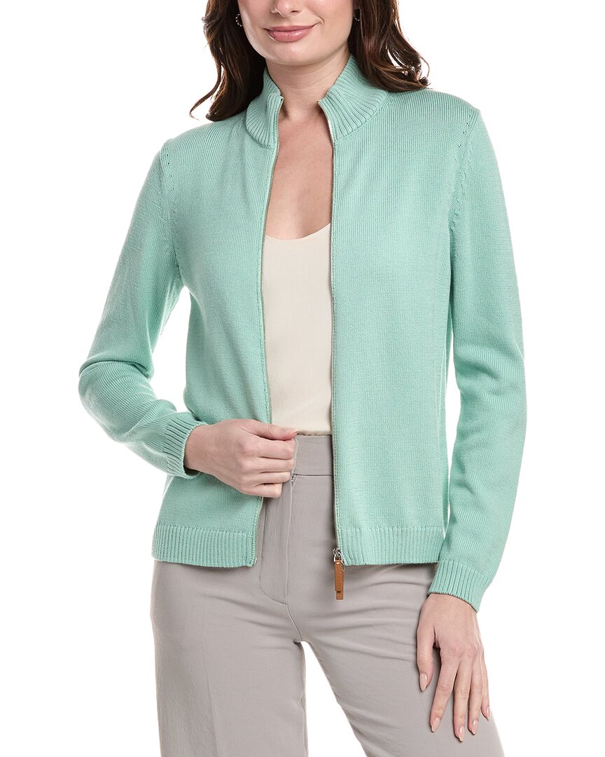 Lafayette 148 New York Fitted Silk-blend Bomber Sweater In Green