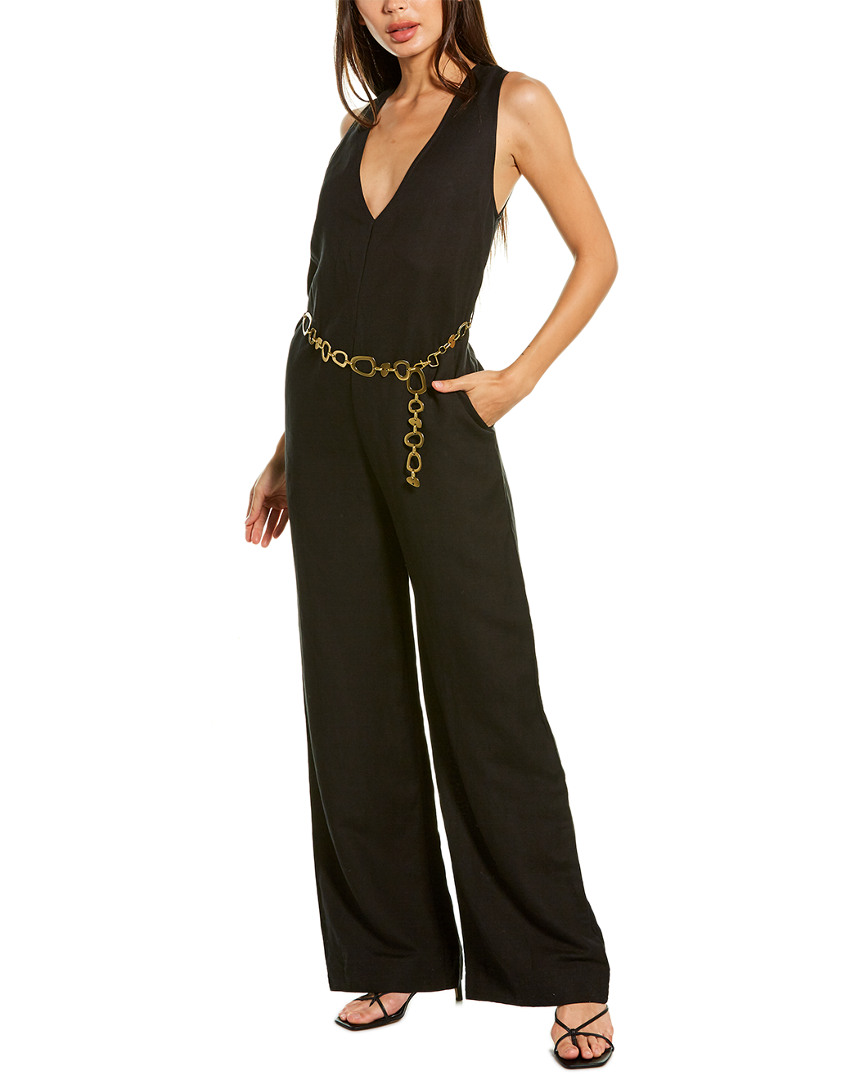 Image of Solid & Striped Belted Linen-Blend Jumpsuit