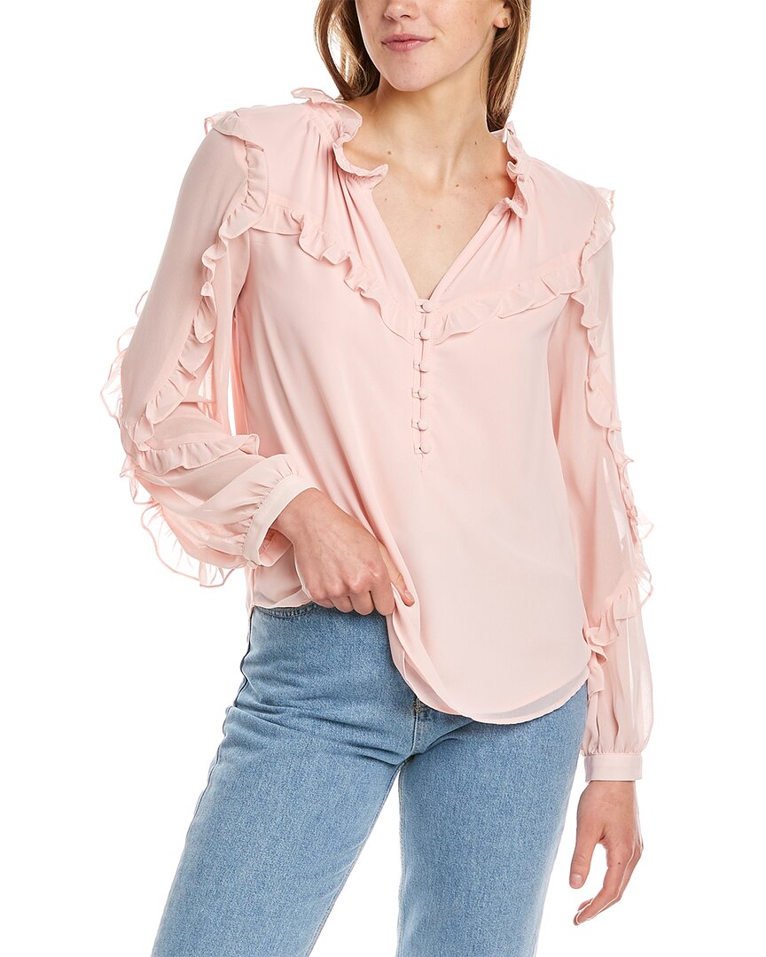 Vince Camuto Split Neck Ruffle Sleeve Blouse In Pink