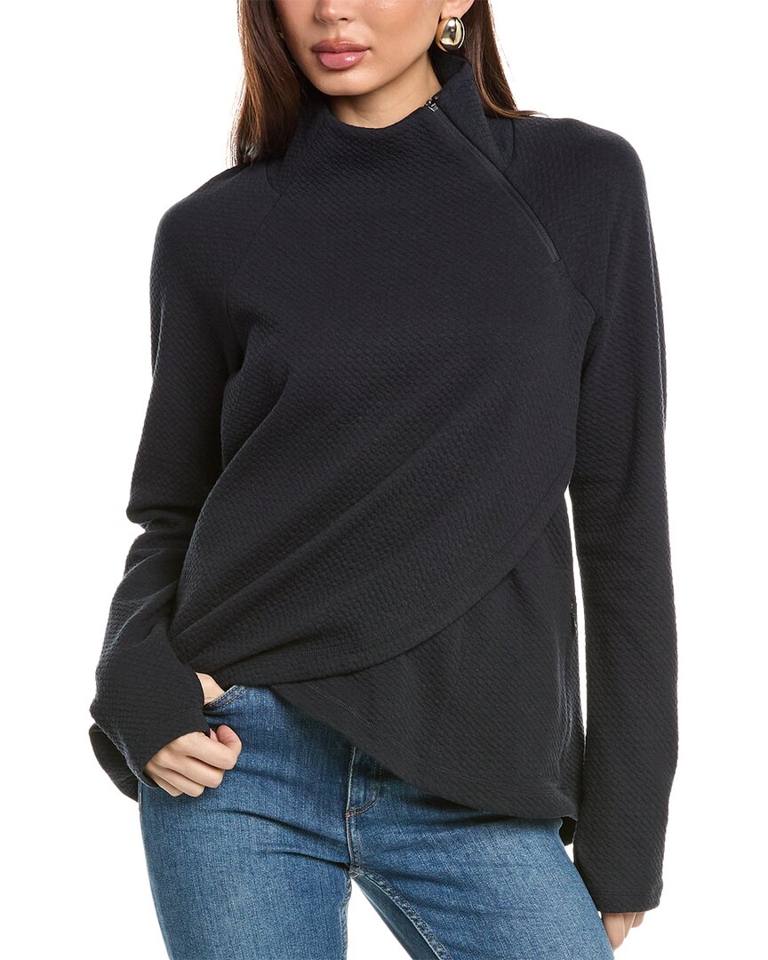 Ibkul Popcorn Stitch Asymmetrical Zip Pullover In Black