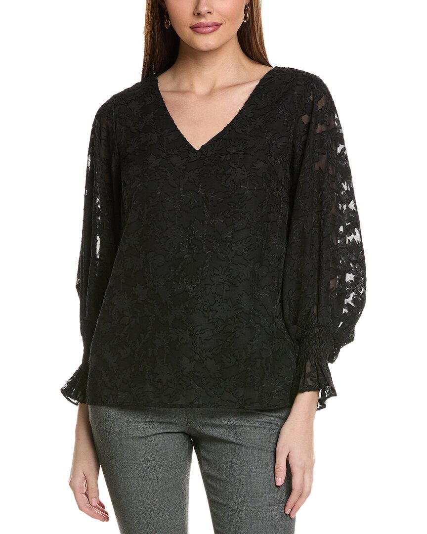 Shop Vince Camuto Burnout Foliage Blouse In Black