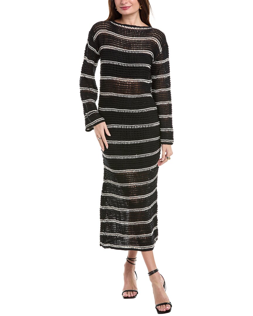 Jesolo Stripe Long Sleeve Open Stitch Cotton Sweater Dress In Black