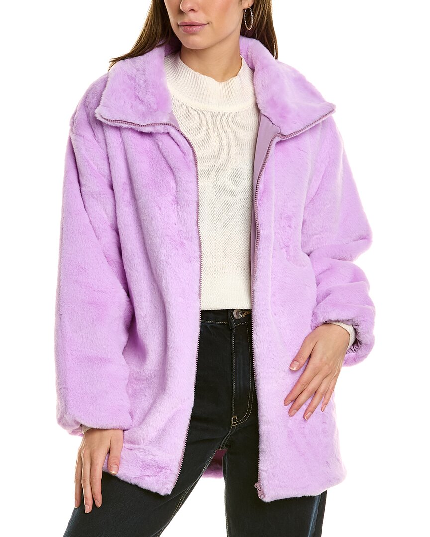 Shop Adrienne Landau Fuzzy Coat In Purple