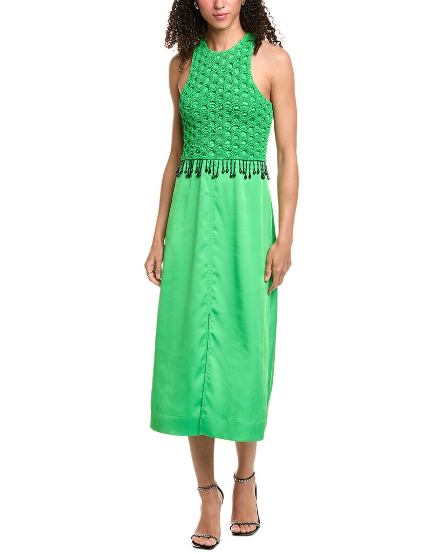 Ganni Smocked Satin Maxi Dress