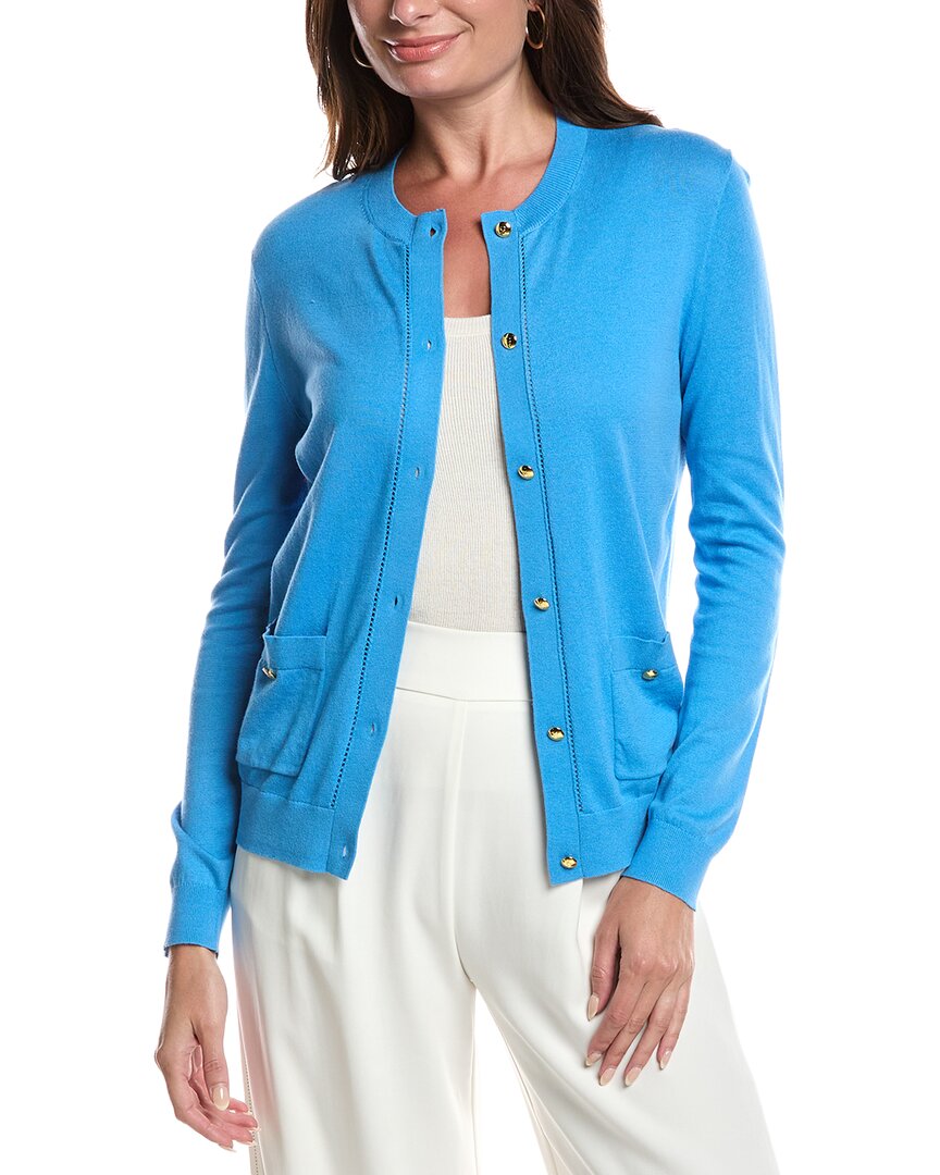 St John St. John Fine Gauge Cardigan In Blue