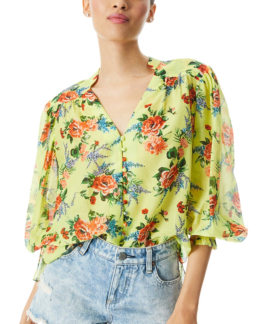 Alice And Olivia Serena Smocked Floral-print Cotton And Silk-blend Blouse