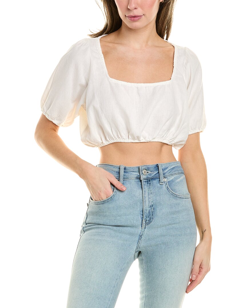 Shop Weworewhat Square Neck Linen-blend Crop Top In White