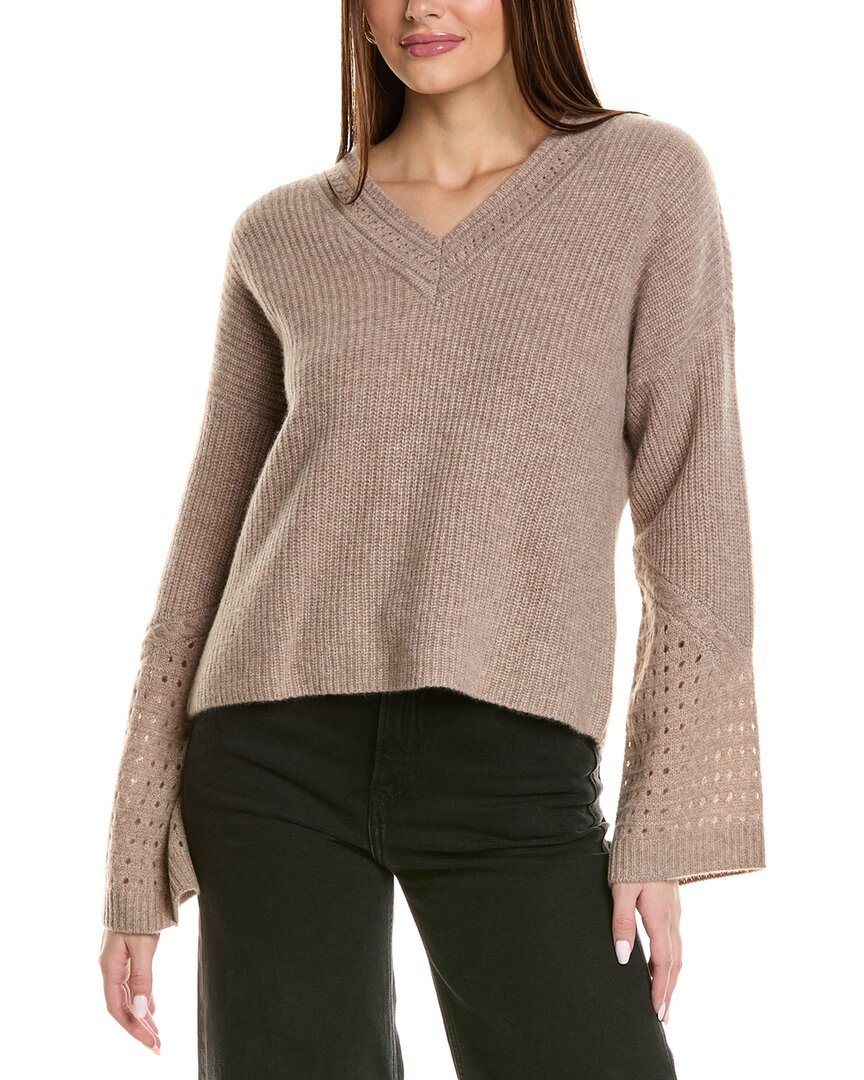 Design History Pointelle Sleeve Cashmere Sweater In Brown