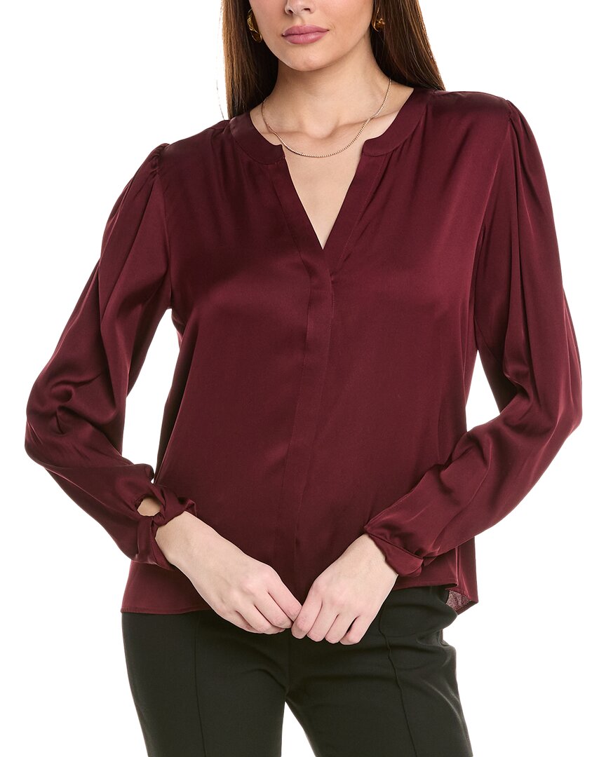 Hugo Boss Boss Biralana Stretch Silk Split Neck Long Sleeve Top In Red
