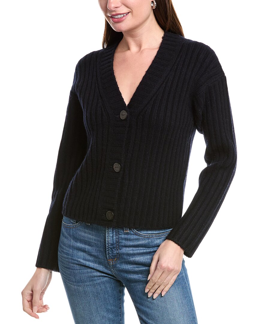 Shop Vince Chunky Rib Wool & Cashmere-blend Cardigan In Blue