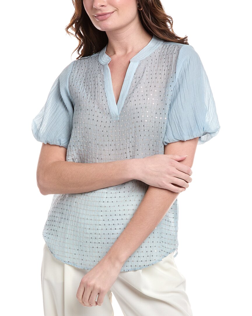 Shop Vince Camuto Embroidered Sequin Blouse In Blue