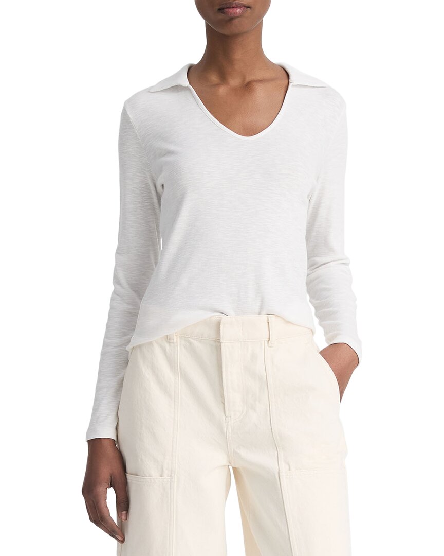 Shop Vince Open Neck Polo Shirt In White