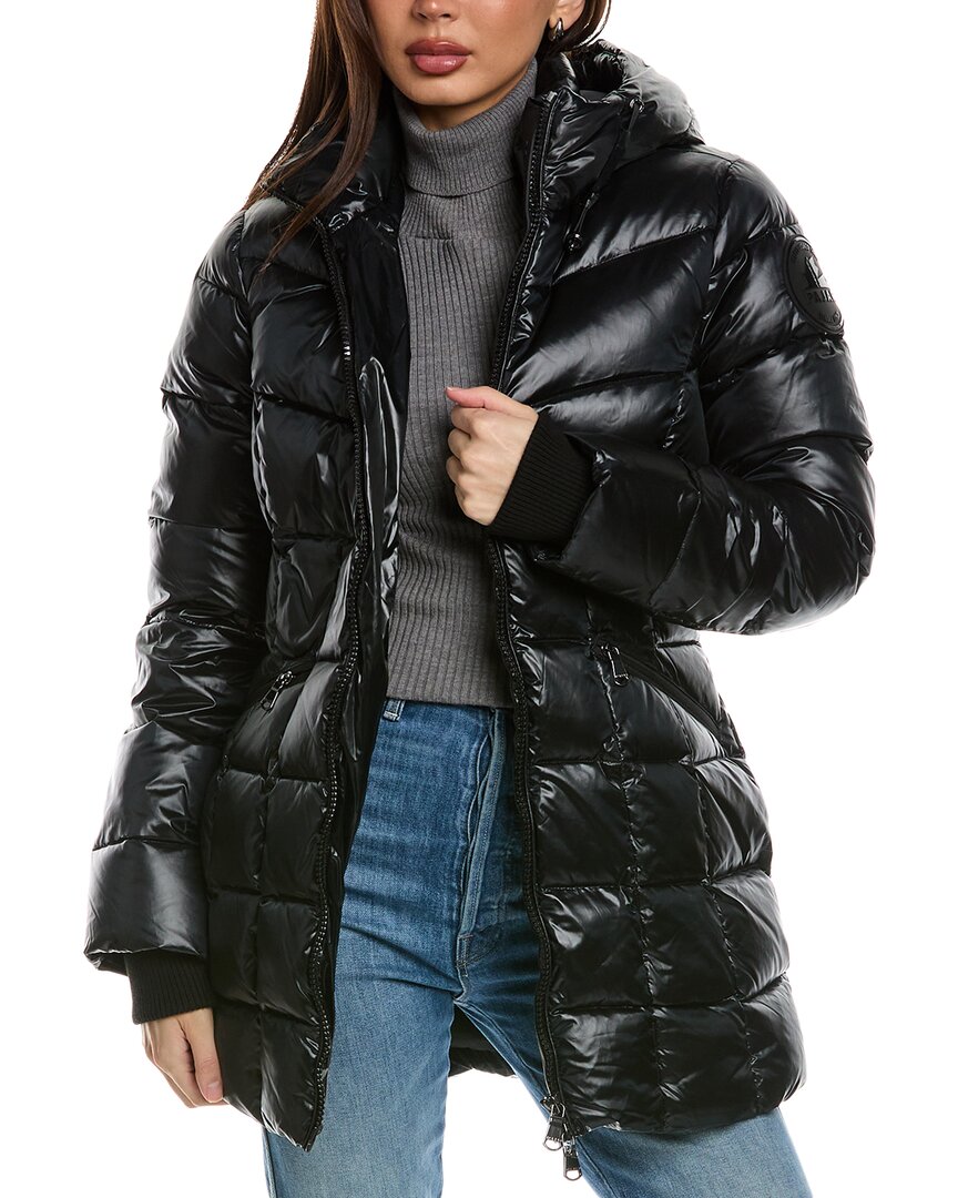 Pajar Zola Box Quilt Mid-length Puffer Coat In Black